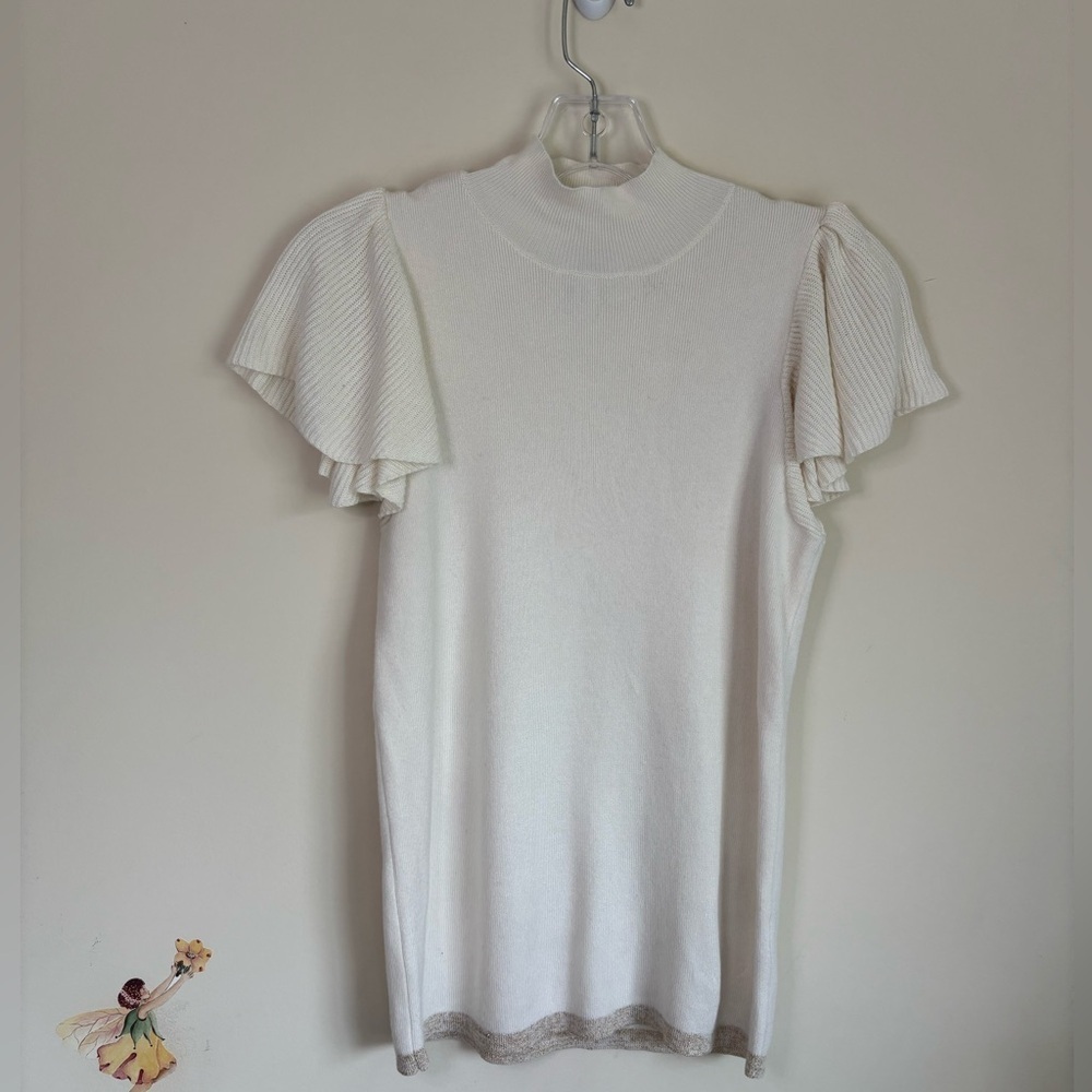 Nine West Blouse Size M Ruffle Sleeve Cream